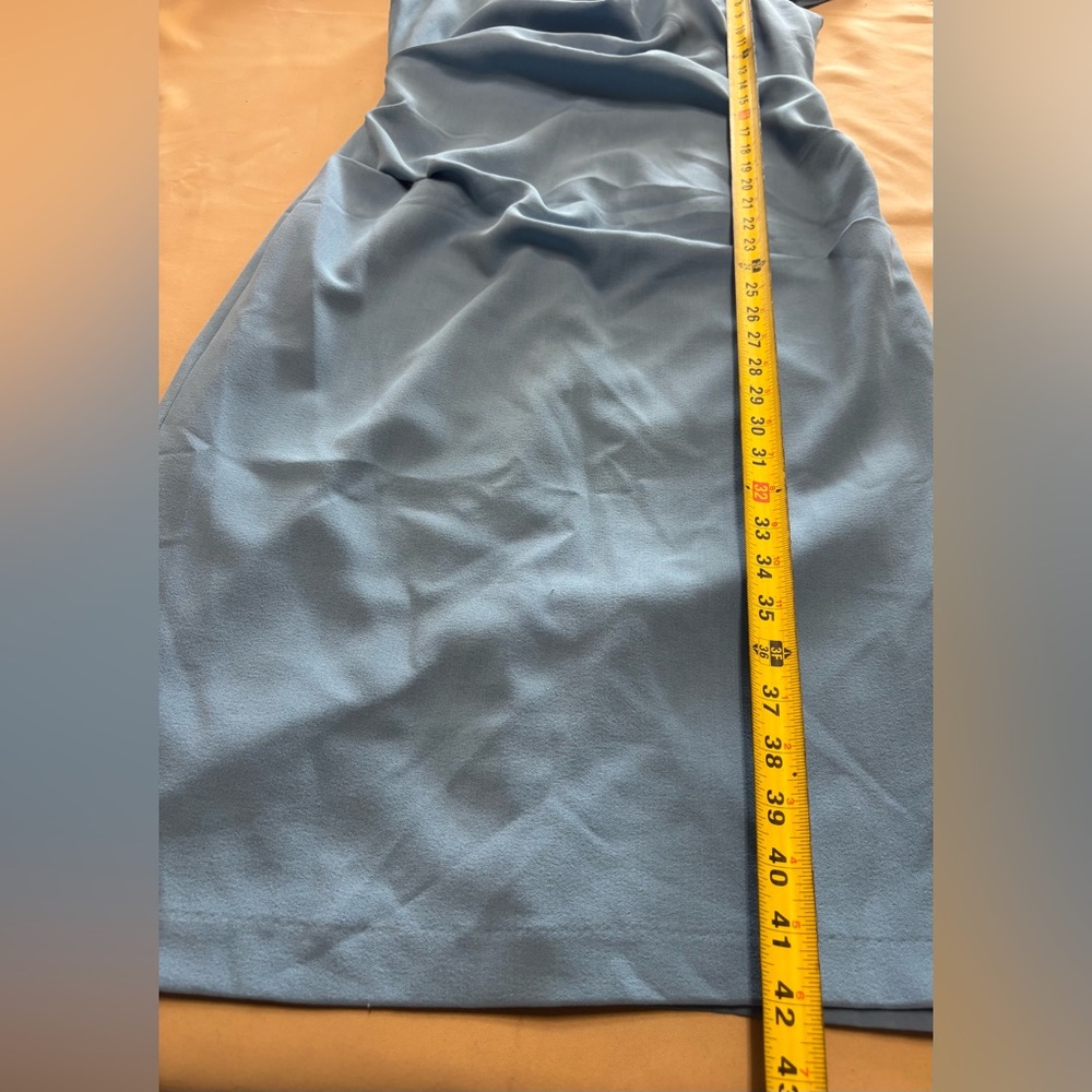 Adrianna Papell Ruched Sheath Dress Sky Blue Sz 10 Office Cocktail Fitted - Picture 6 of 16